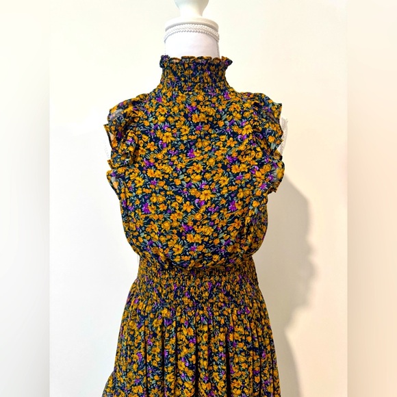 Lulus Mustard Floral Mock Neck Midi Dress 🌼 - Picture 11 of 12